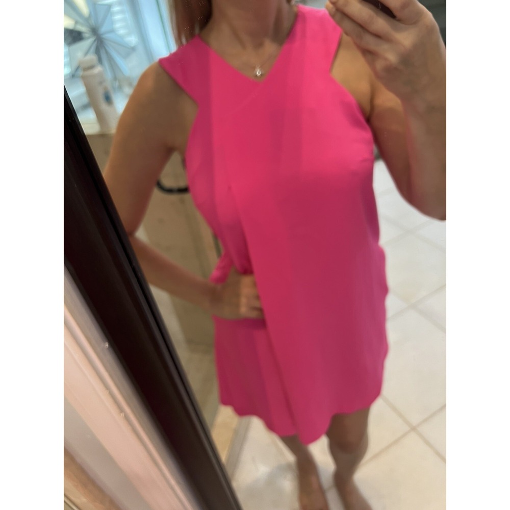 Rachel Roy Womens Asymmetrical Cocktail Shift Dress, Pink, Small